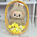 Transparent PVC cube storage bag with zip closure for cotton dolls, shown in avocado green colour.
