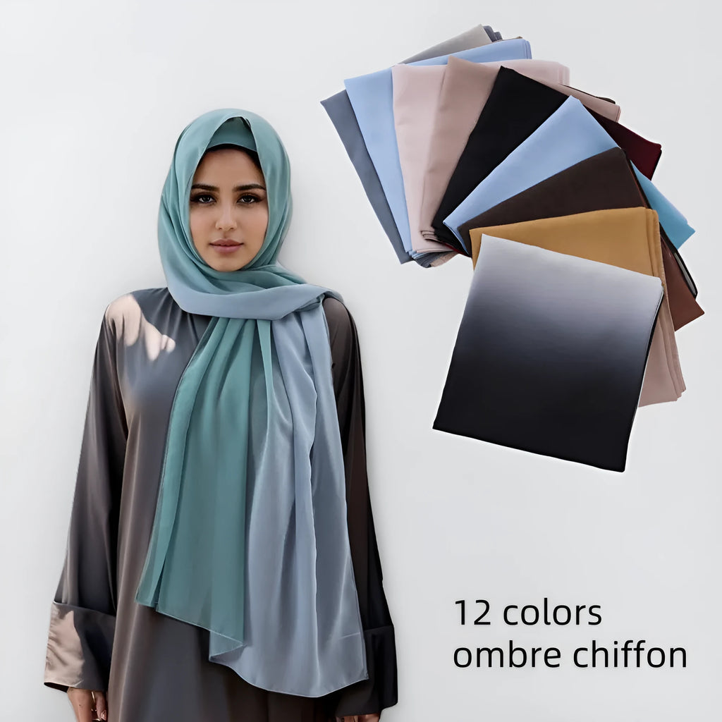 Women's long chiffon bubble towel scarf in ethnic Pu long style, shown in summer setting
