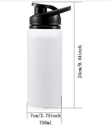 White aluminium sports cycling water bottle for cold drinks with 600ml and 750ml capacity options