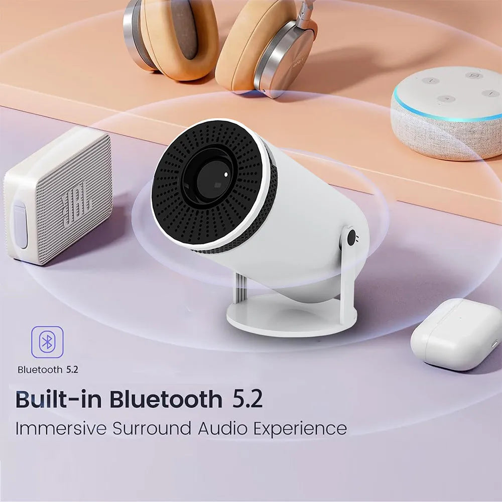 Compact portable home HD projector with Bluetooth and 4K support for movies gaming and outdoor use