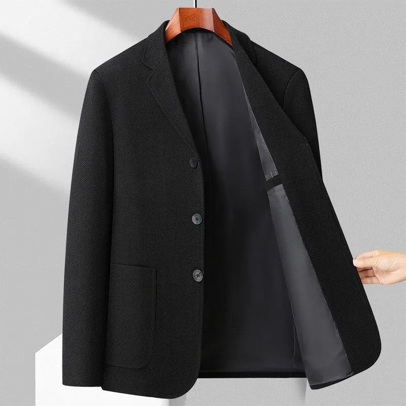 Men's solid colour loose fit wool blend coat for spring and autumn in grey