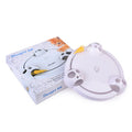 White electric cat turntable toy, 32cm diameter, with mouse-catching element on a flat floor