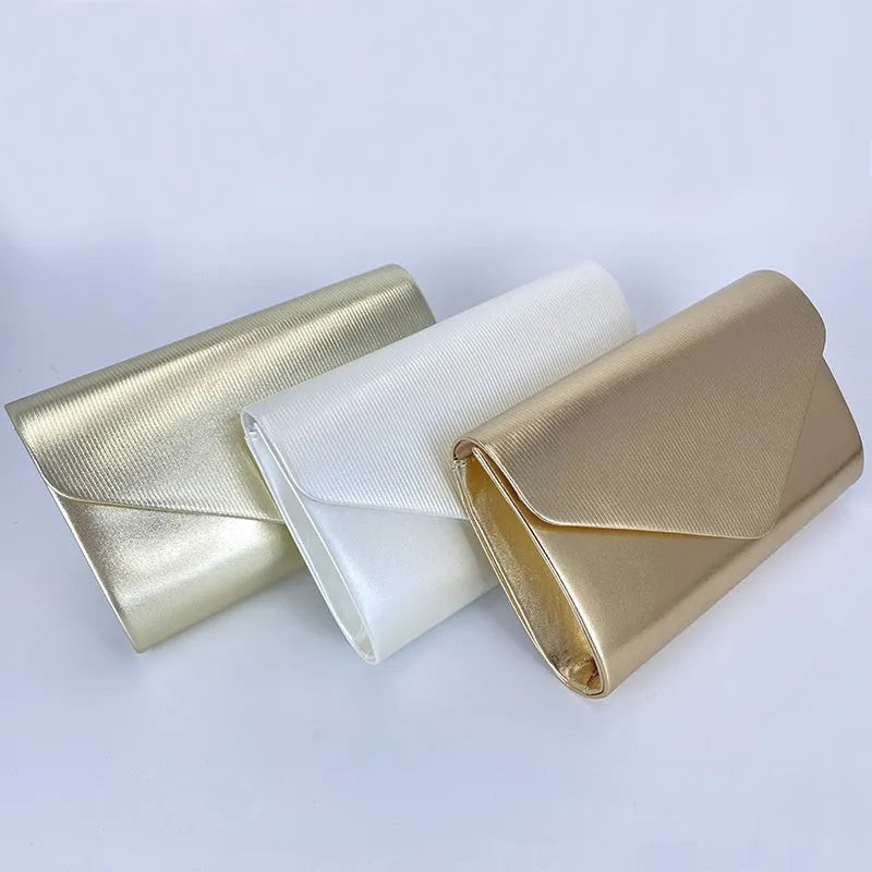 Shiny PU large capacity clutch bag in horizontal square shape with sandwich pocket, available in gold