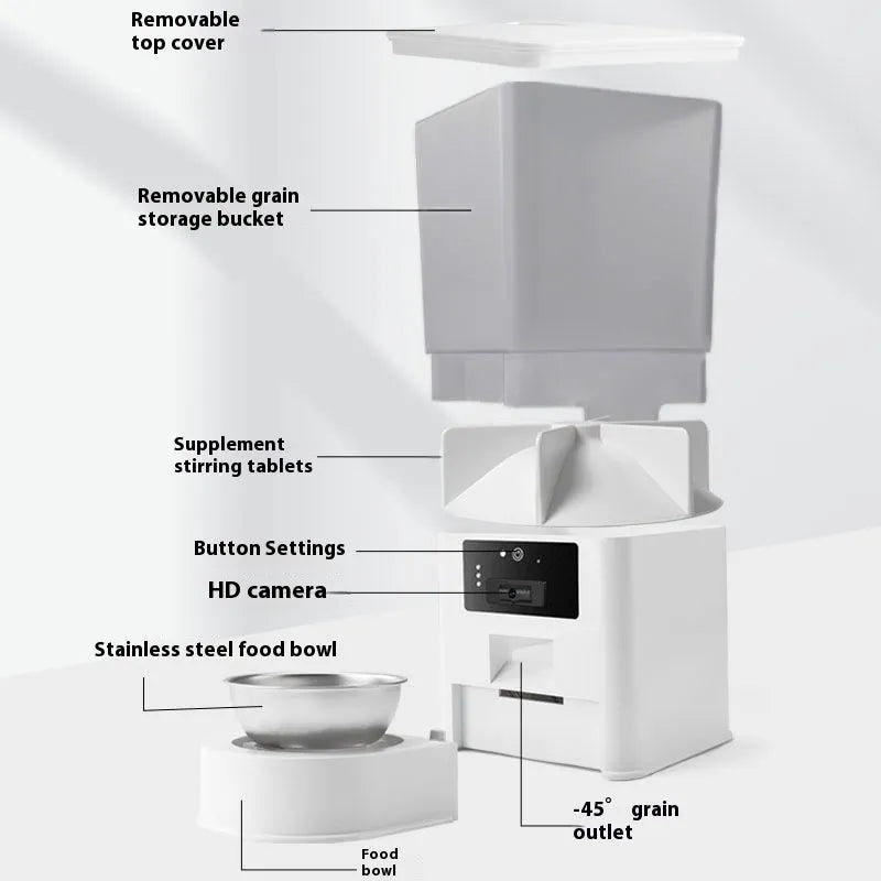 Double bowl intelligent pet feeder with 5L stainless steel bowl for dogs and cats