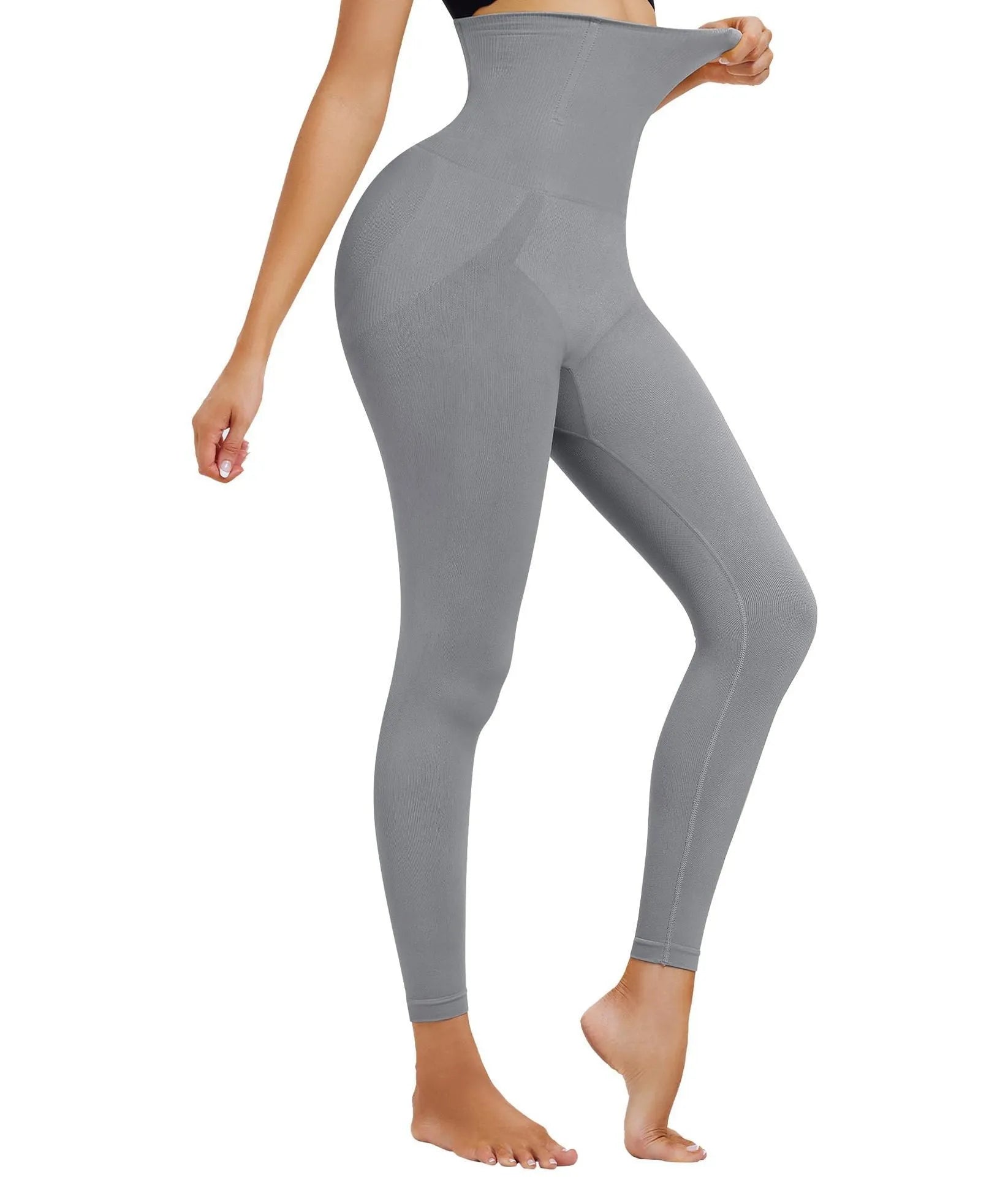 High waist cropped nylon tights in black, high elasticity waistband for slimming and belly control