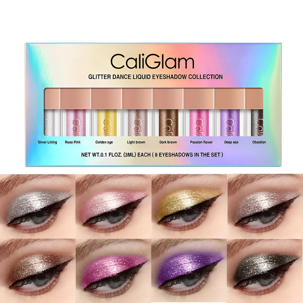Pearl glitter liquid eyeshadow set with eight or more multicolour shades, C005 black colour option.