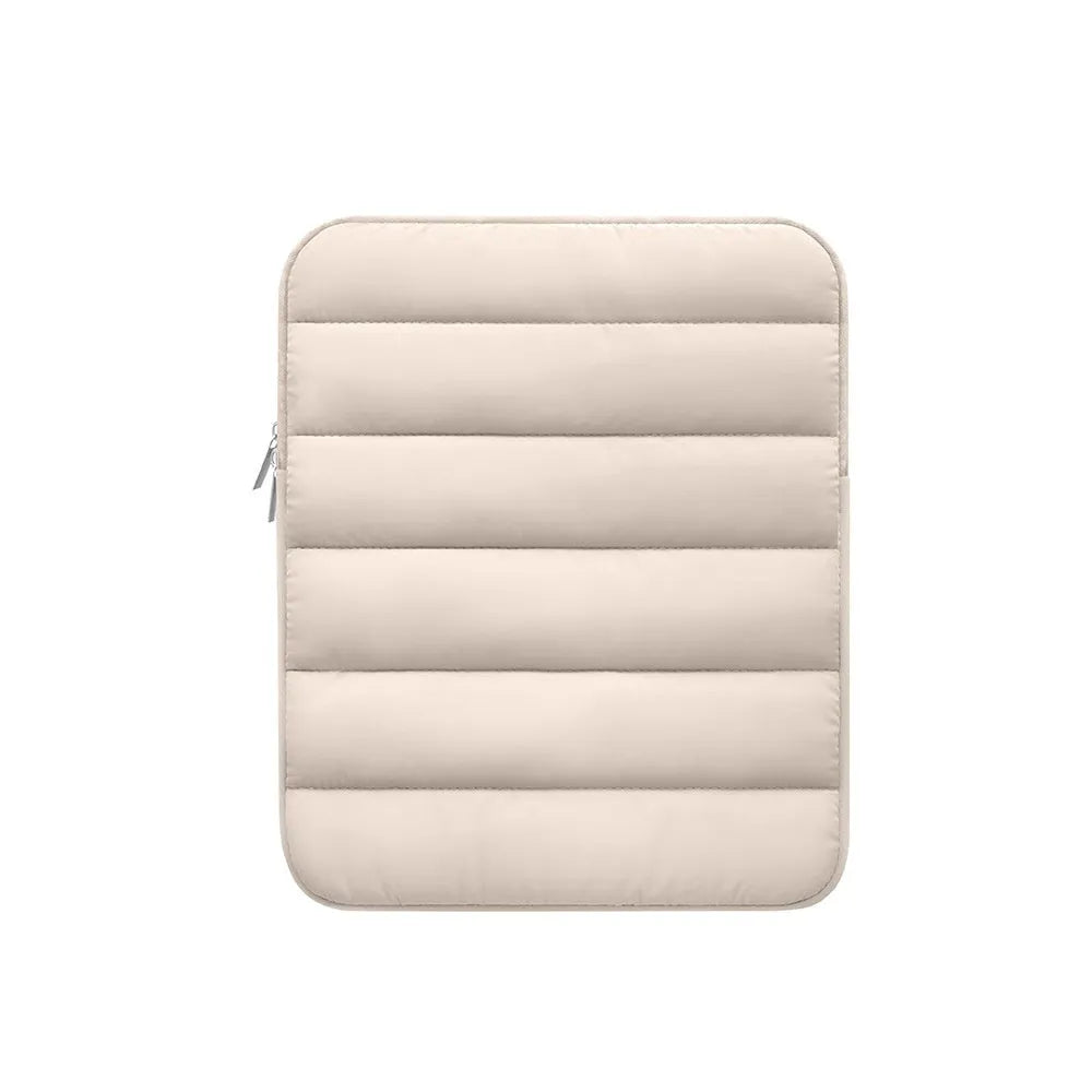 Black fluffy puff laptop sleeve for 9.7-11 inch devices with elastic sides and waterproof lining