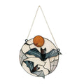 Moon bat decorative acrylic pendant with engraved and printed bat design on clear background, 15.3cm x 15cm