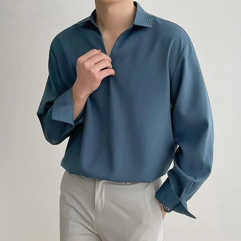 Loose lapels casual shirt in polyester fabric available in four colours with non-ironing feature