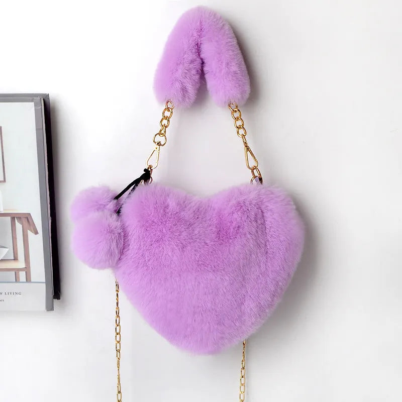 Love Bags soft plush heart-shaped handbag for women with detachable shoulder strap