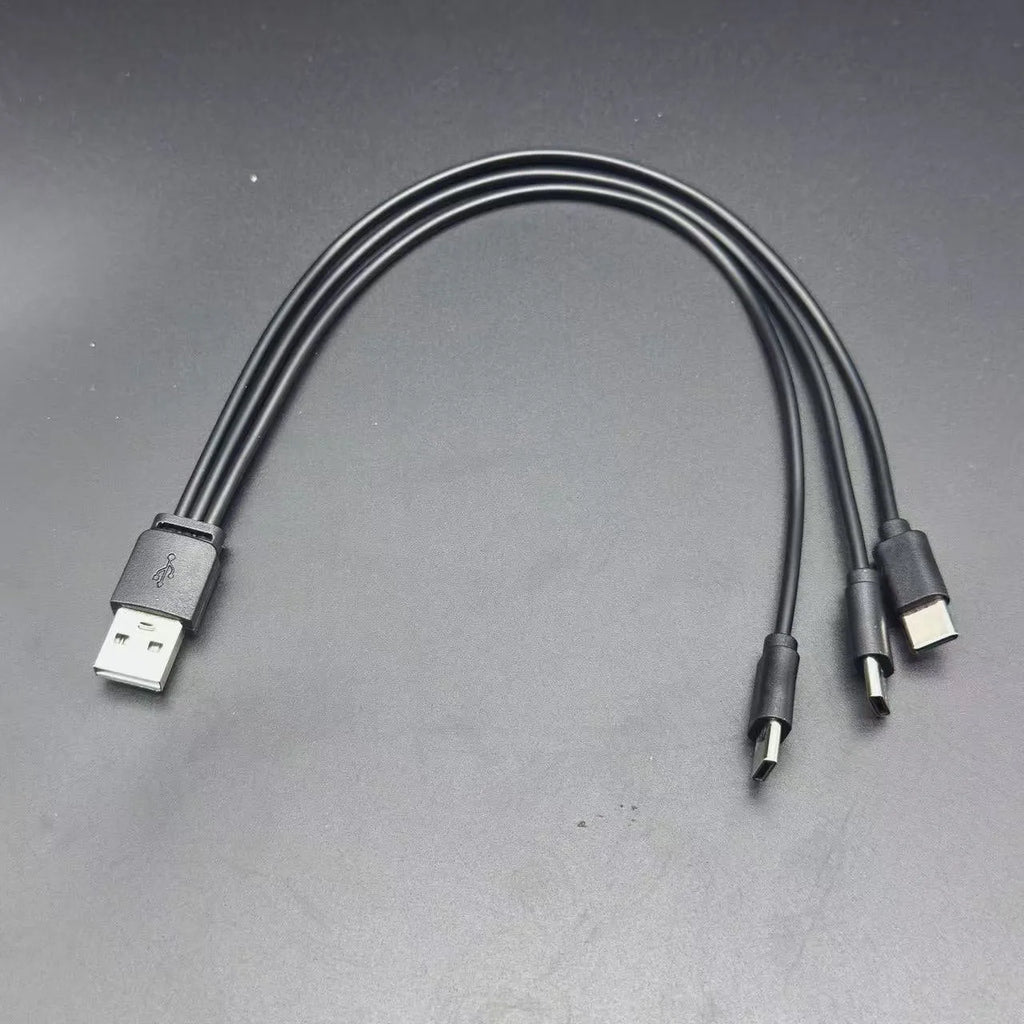 USB to three Type-C charging cable, 3-in-1 PVC data line, black or white, 12cm to 1m lengths