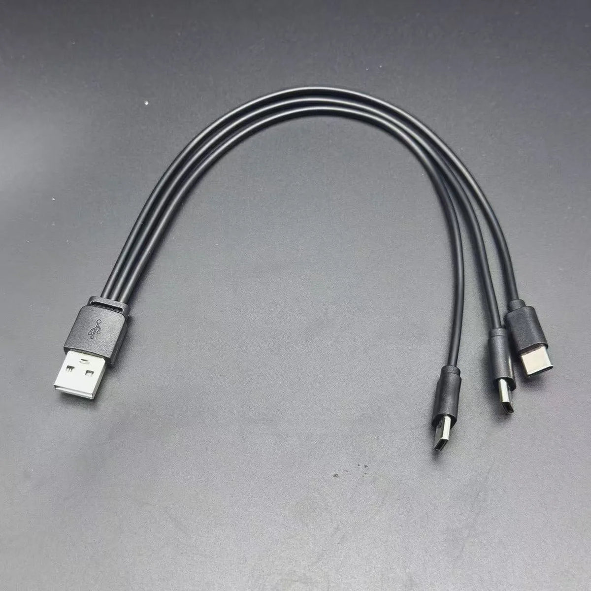 USB to three Type-C charging cable, 3-in-1 PVC data line, black or white, 12cm to 1m lengths