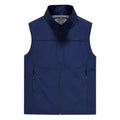 Men's casual polyester vest with a stand collar and zipper pockets in khaki colour.