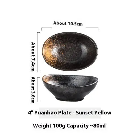 Oval Japanese ceramic sauce dipping bowl with traditional Edo pattern design