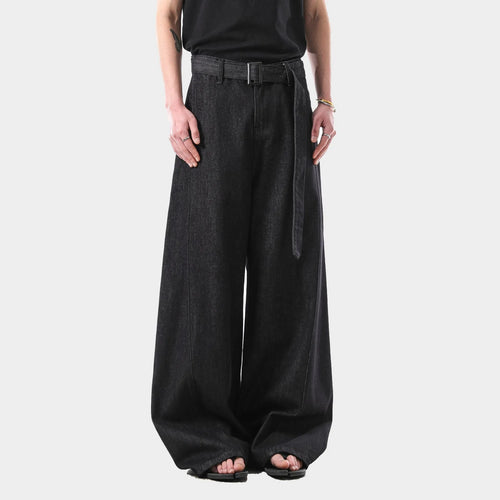 Black high waist straight leg jeans with gold zip fly and retro American styling details