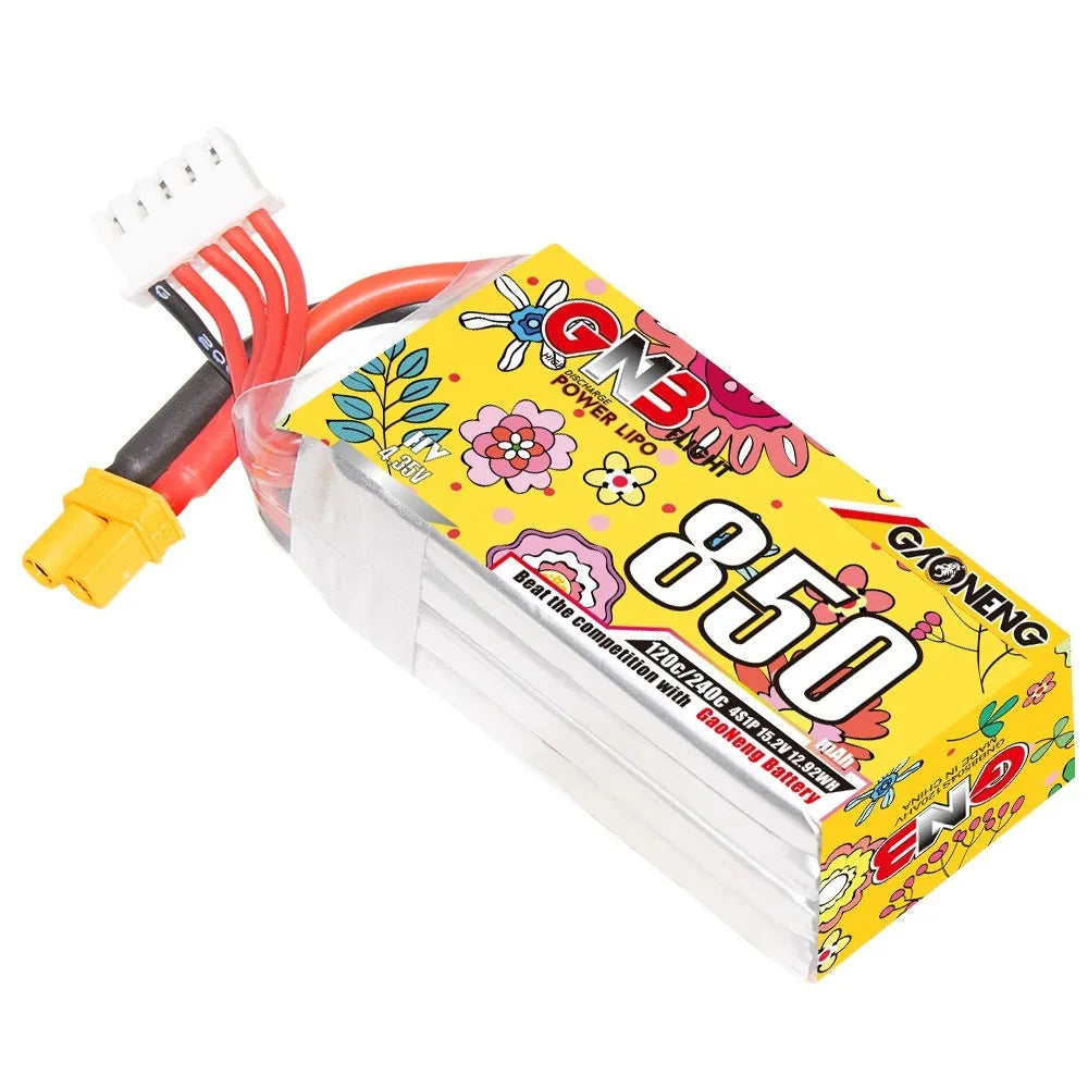 GNB 850mAh 4S 15.2V 120C LiPo battery pack with XT30 connector for RC aircraft