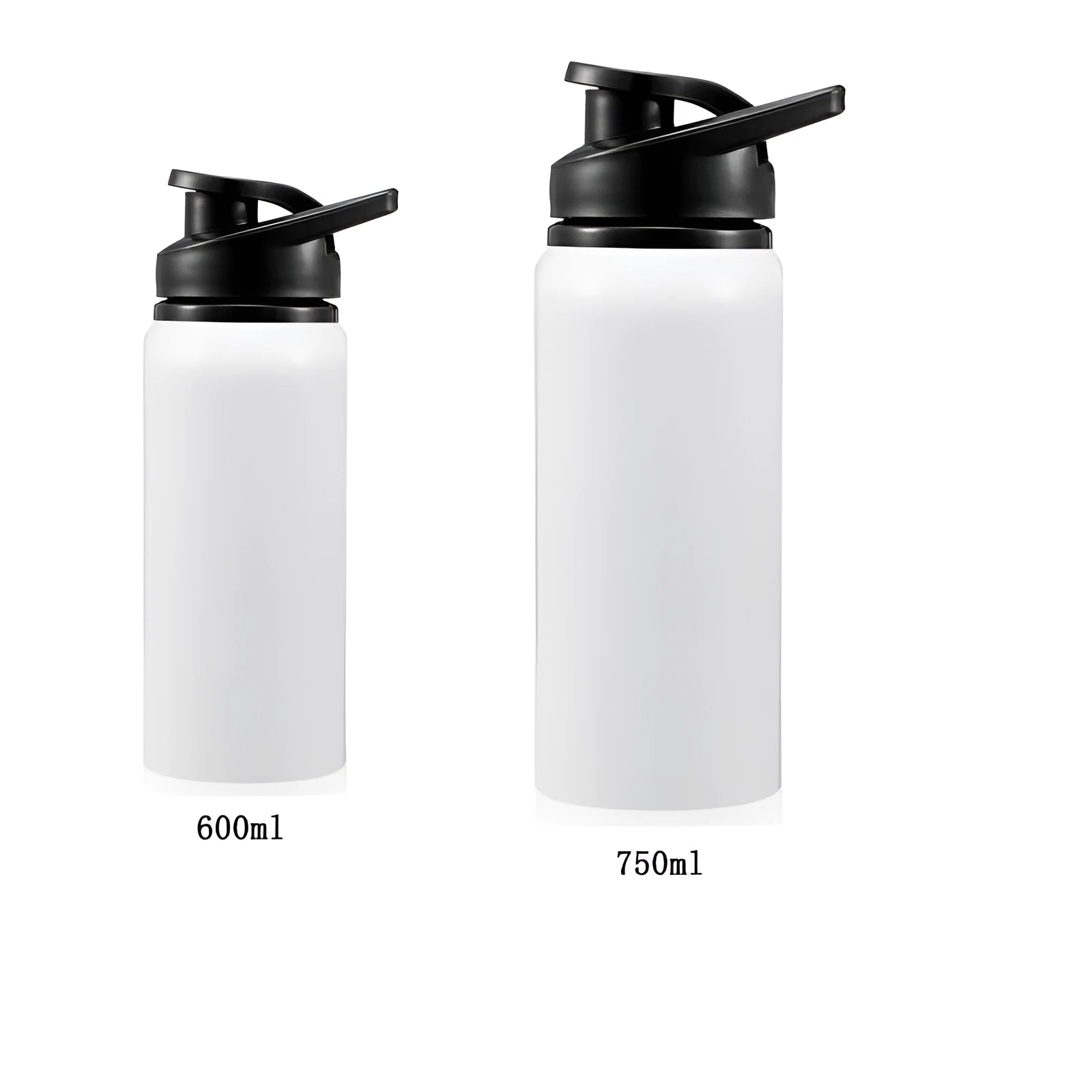 White aluminium sports cycling water bottle for cold drinks with 600ml and 750ml capacity options