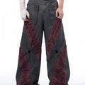 Retro three-dimensional keel casual sports pants in grey rayon viscose fabric, showing tight fit and straight hem.