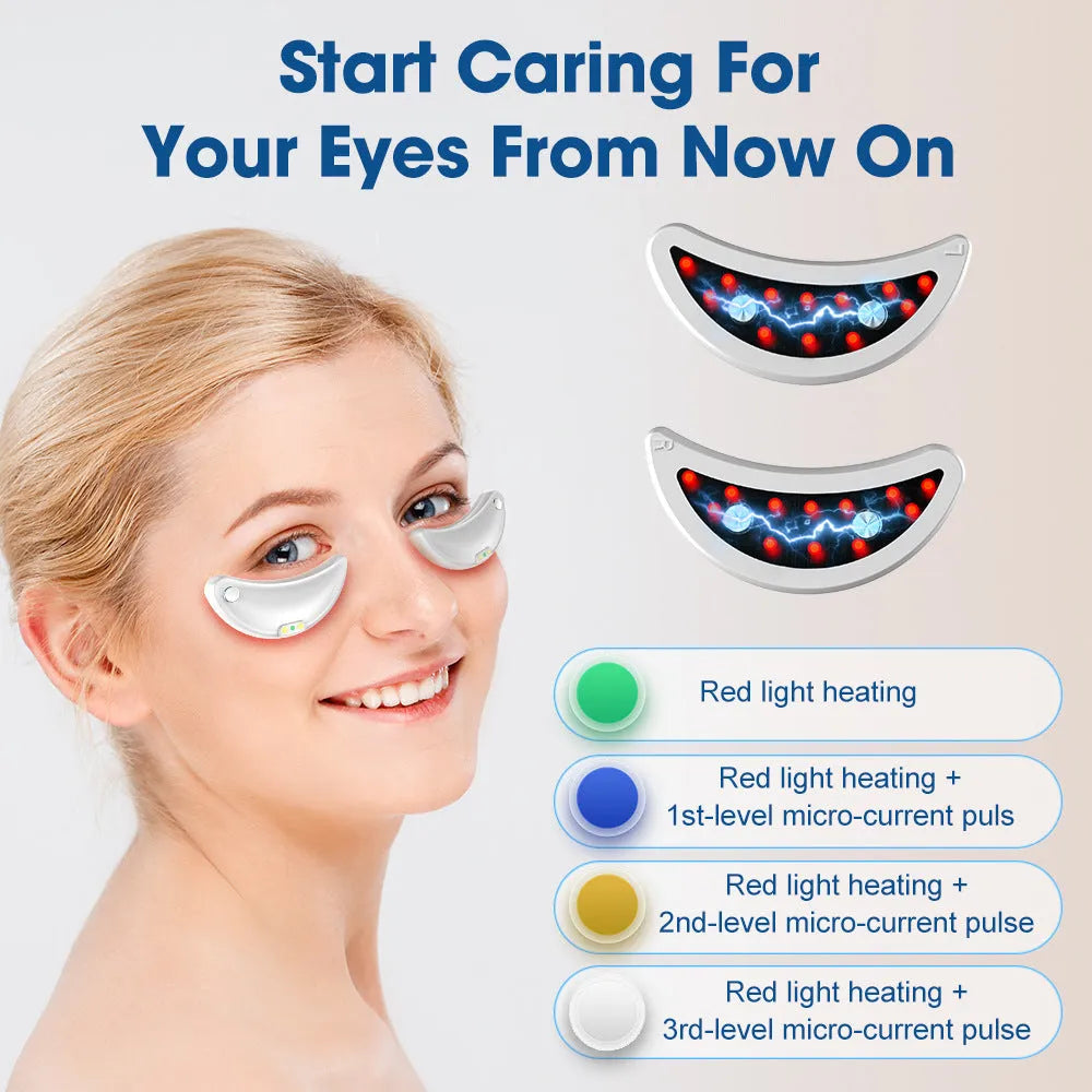 White wireless red light EMS eye and facial beauty massager device on a grey background