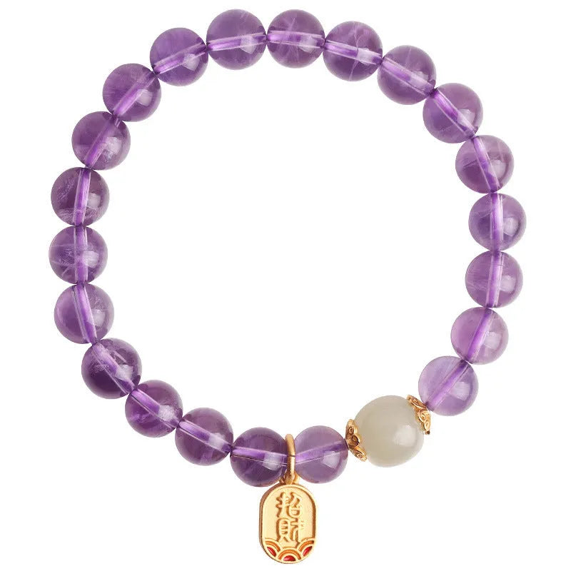 Amethyst crystal bead bracelet with geometric shape and national style design.