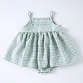 Plaid baby sling romper dress in pink or light green, princess style, sizes 68, 74, 80, and 86