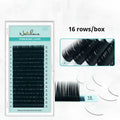 Soft velvet false eyelashes showing range of curl types and lengths from 7mm to 15mm.