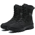 Men's black high-top combat boots with mesh upper and totem detailing, UK size 44