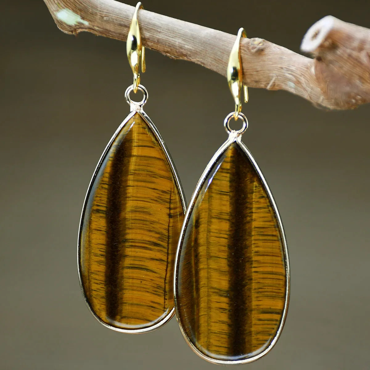Vintage long water drop stone earrings in five colour options with textured surface