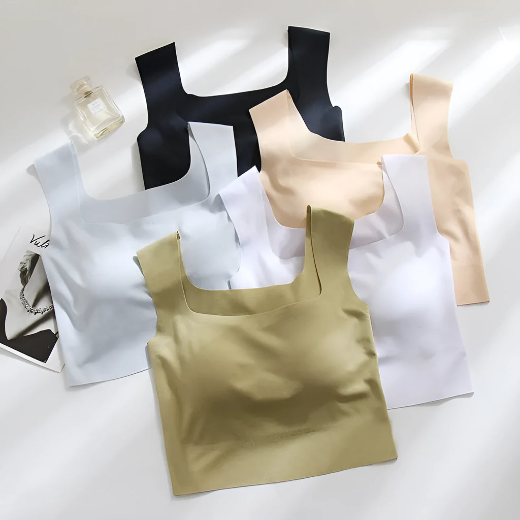 Women's non-marking sling vest with chest pad in nylon fabric with seamless beauty back design