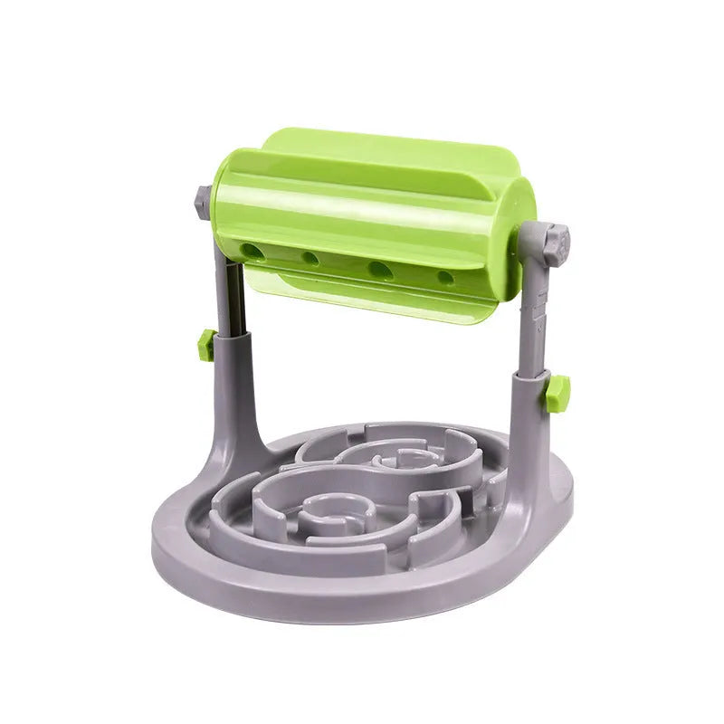 Adjustable height interactive pet food puzzle slow feeder in blue, green, or pink colours for dogs and cats