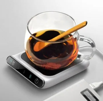 Black 5V USB mini cup warmer, 118x132mm heating coaster with three-speed constant temperature and drinking water reminder