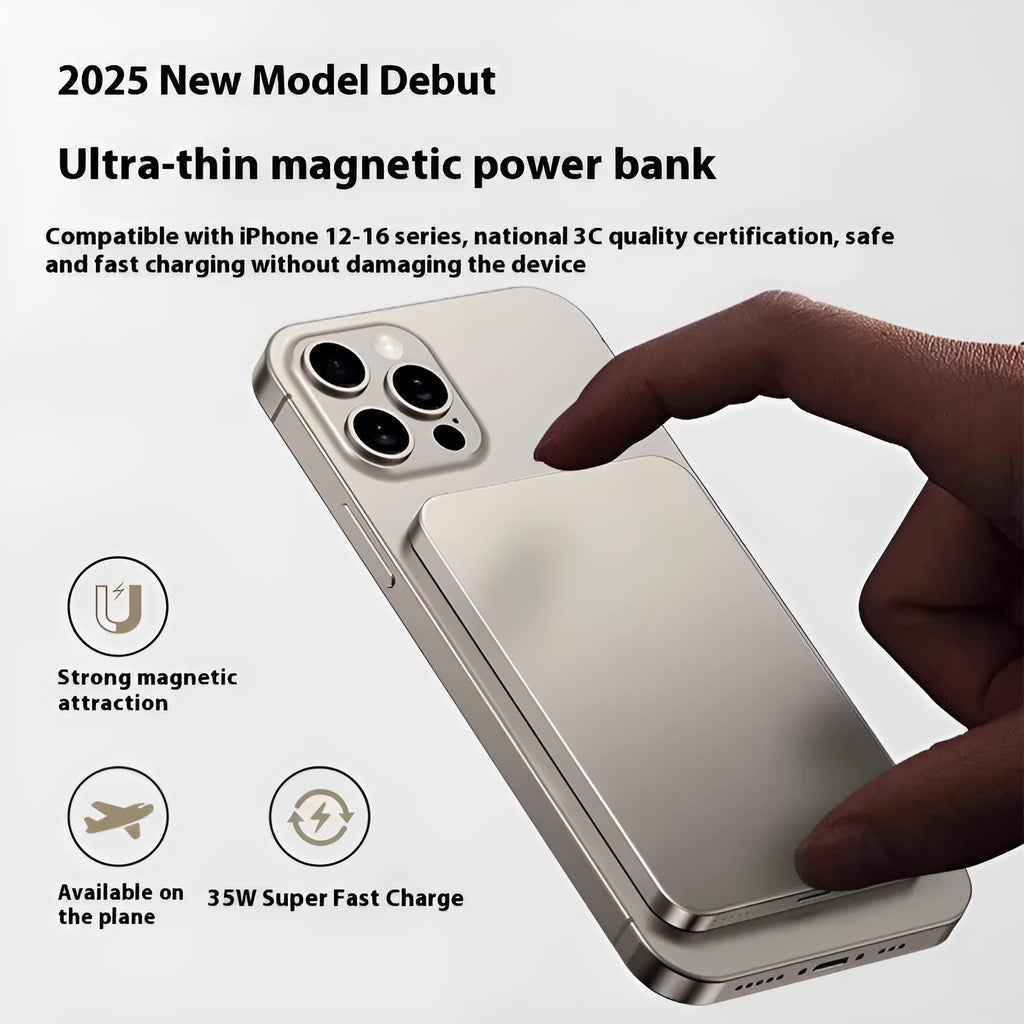 Magnetic wireless power bank Magsafe 10000mAh PVC shell in Titanium Black and Titanium Gold