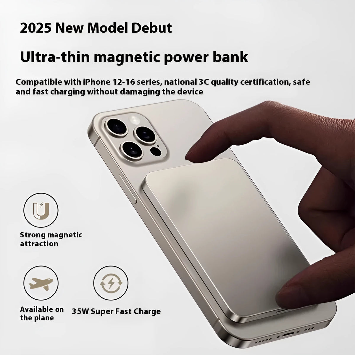 Magnetic wireless power bank Magsafe 10000mAh PVC shell in Titanium Black and Titanium Gold