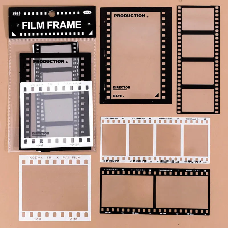 Set of 15 retro-themed frame decoration sticker sheets including photography, film, and music designs.