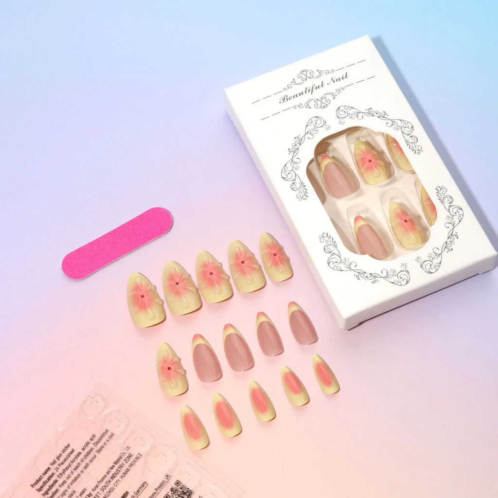 3D cartoon flower detachable nail armour appliqués in colour TY-318 with jelly glue and filing strip