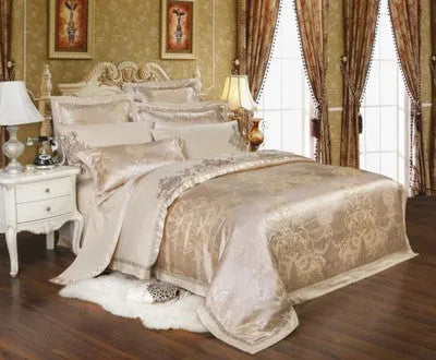 Cotton satin jacquard bedding set with European plant flower pattern, quilt cover, sheet, and pillowcase