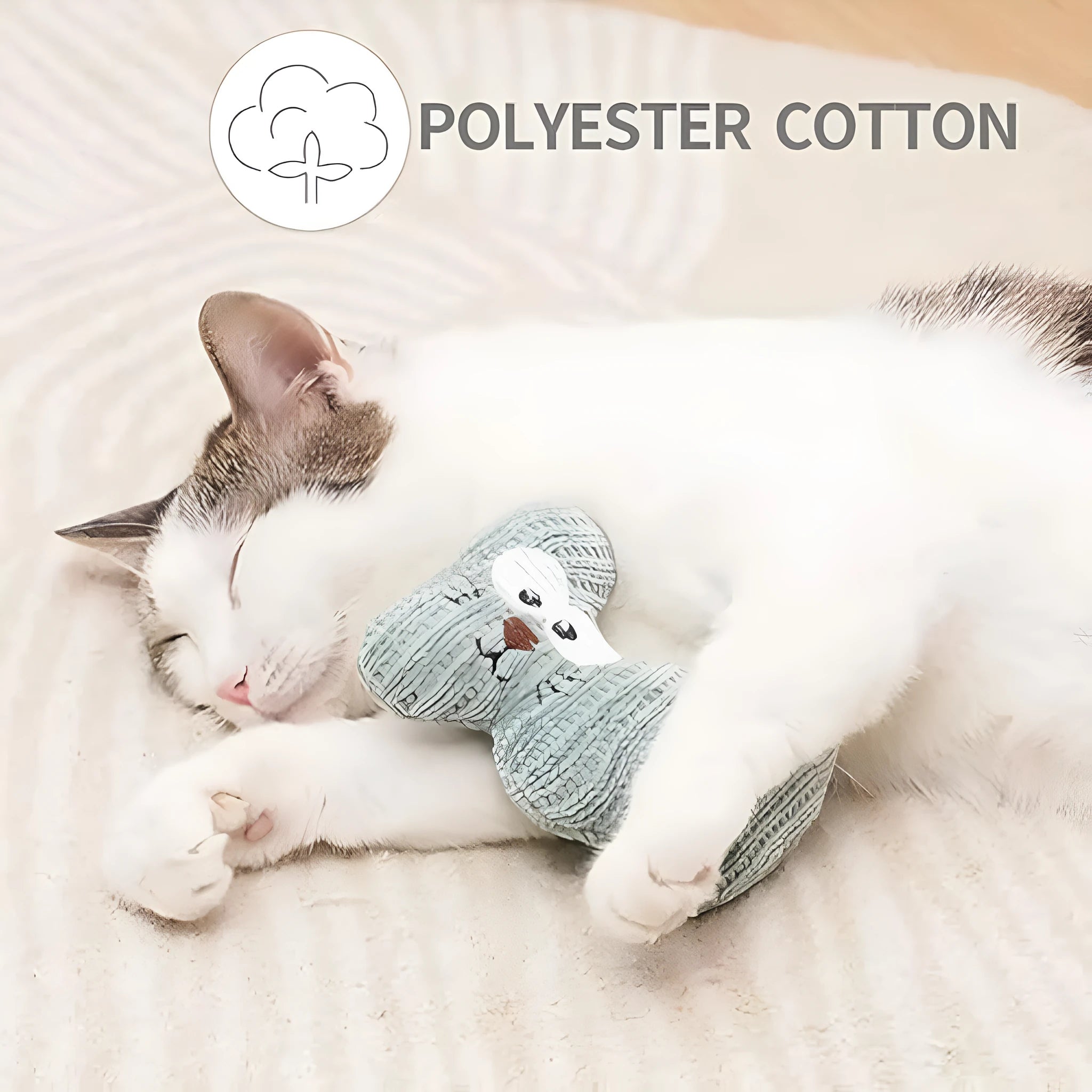 Cyan plush rope cat chew toy with bell and catnip, measuring 12x11 cm.