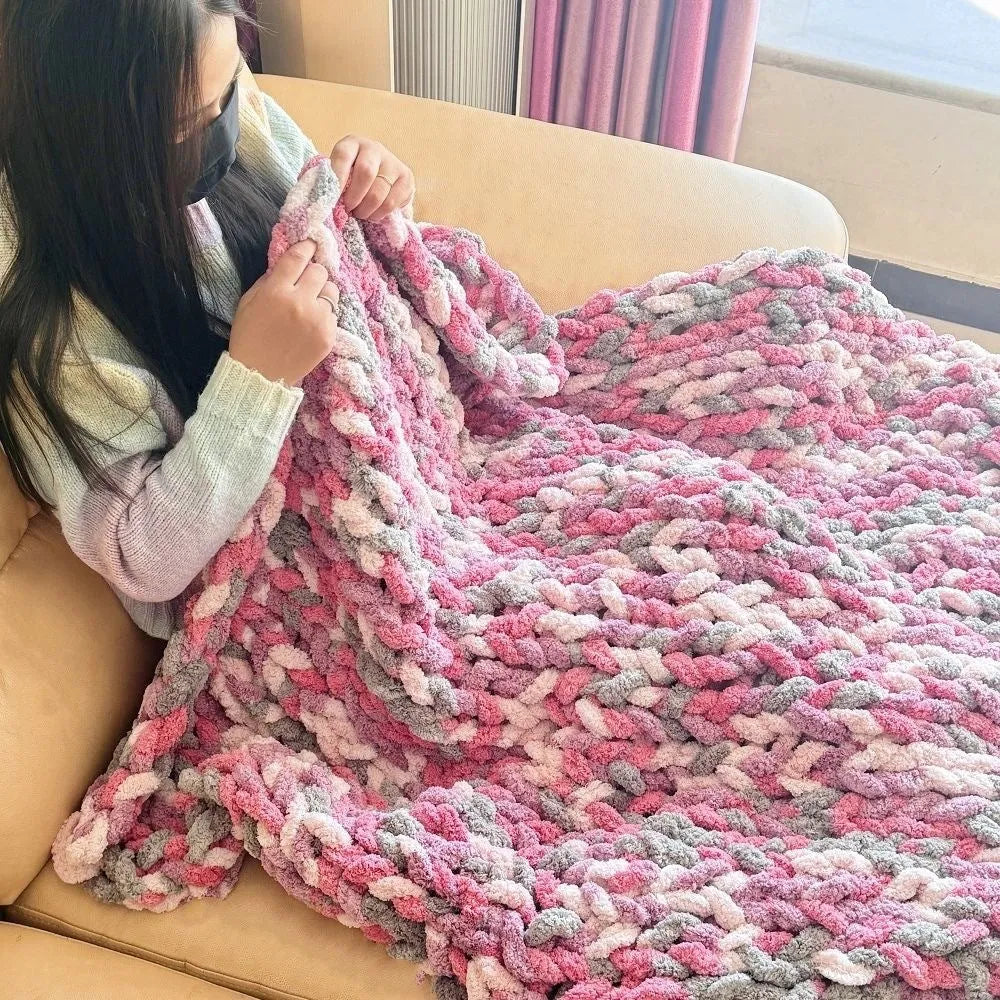Coarse yarn chenille knitted braided gravity blanket in modern simplicity style, showing textured velvet surface.