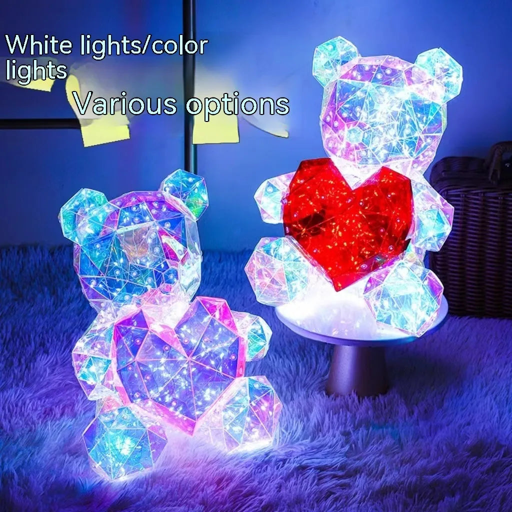 Luminous cartoon bear gift, plastic, 30cm tall, 23 x 19 x 30cm, USB plug and gift box, red Love or pink Love