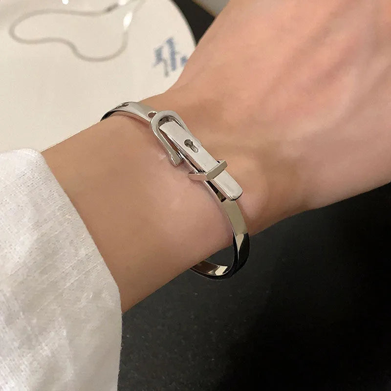 Women's double ring lock bracelet in electroplated alloy, Korean style all-matching design, single bracelet