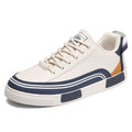 Men's canvas mesh casual shoes in beige white and green colours with flat heel round toe design