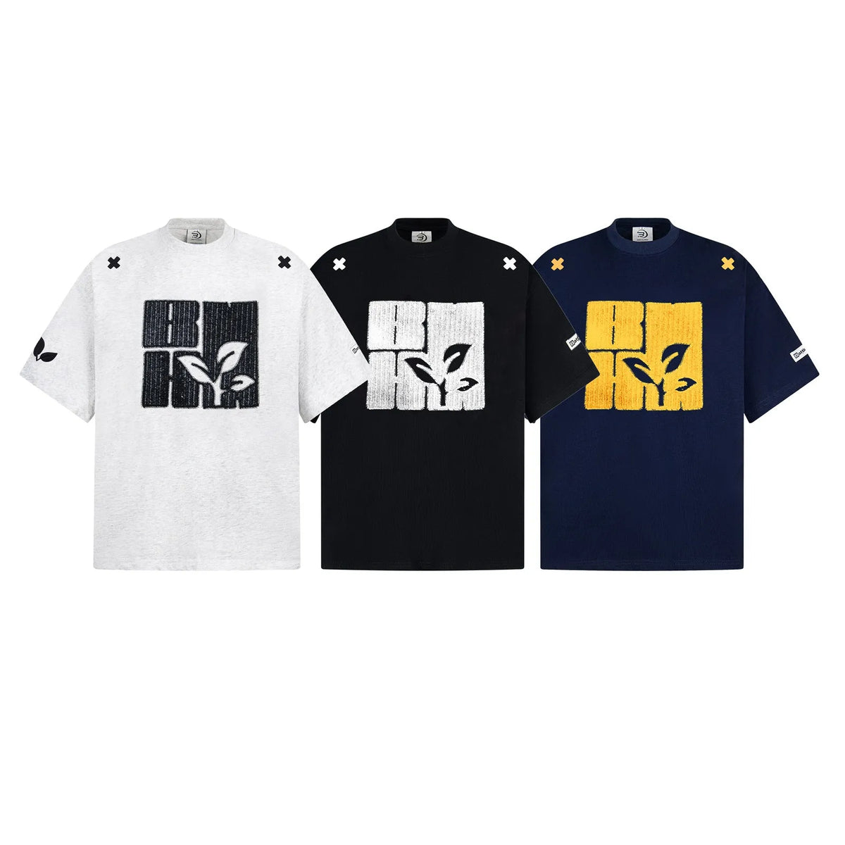 Men's cotton short sleeve T-shirt with embroidered letter pattern, loose pullover, black blue melange gray, sizes M L XL