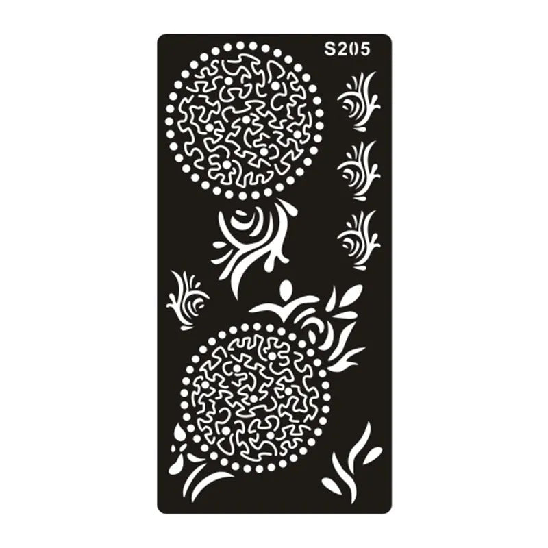Sheet of hollow geometric pattern temporary tattoo stickers in various colours on water transfer paper.