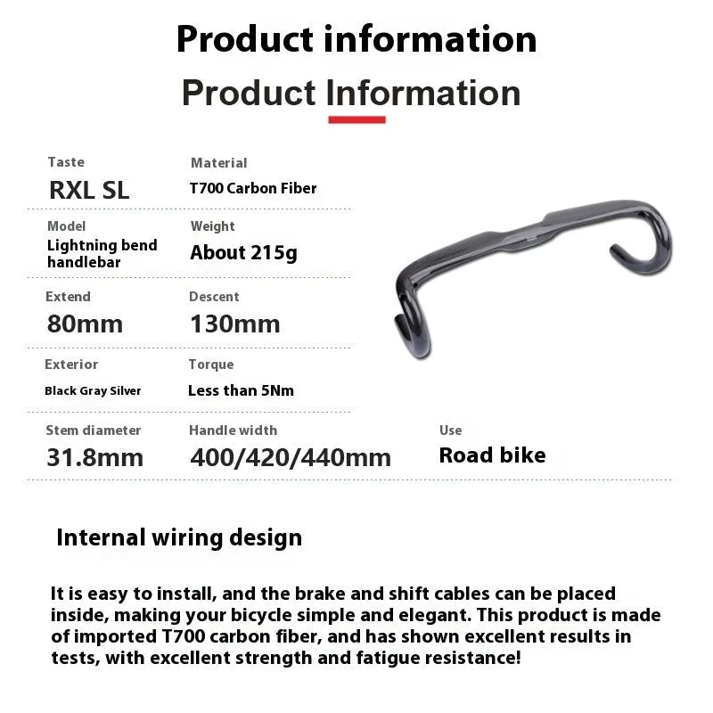Carbon fibre road bicycle drop handlebar in Black Grey Silver showing Matte and Bright finish options at 400mm 420mm 440mm widths