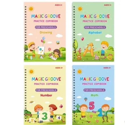 English children's groove magic practice double-sided notched post calligraphy copybook with ten pen refills and pen