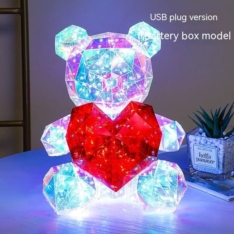 Luminous cartoon bear gift, plastic, 30cm tall, 23 x 19 x 30cm, USB plug and gift box, red Love or pink Love