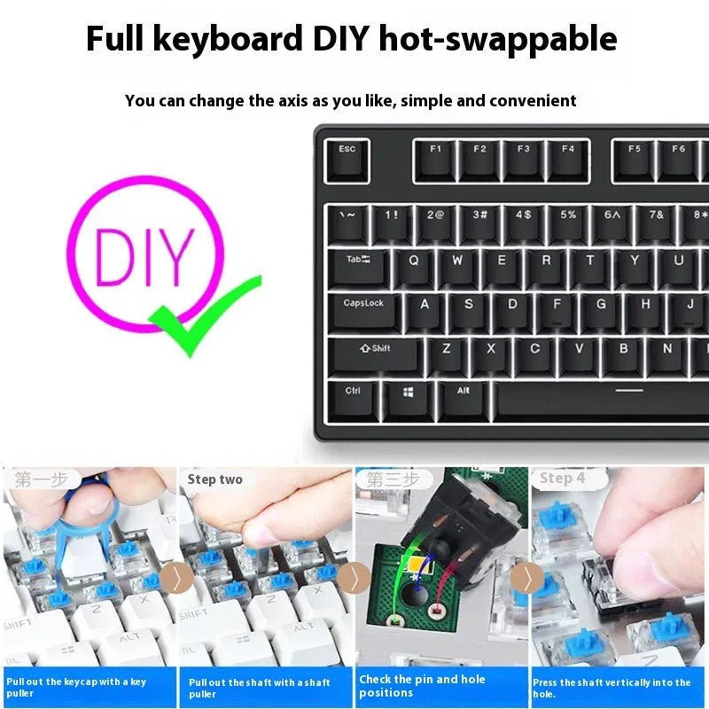 87-key hot-swappable mechanical gaming keyboard with dual-colour keycaps and metal frame
