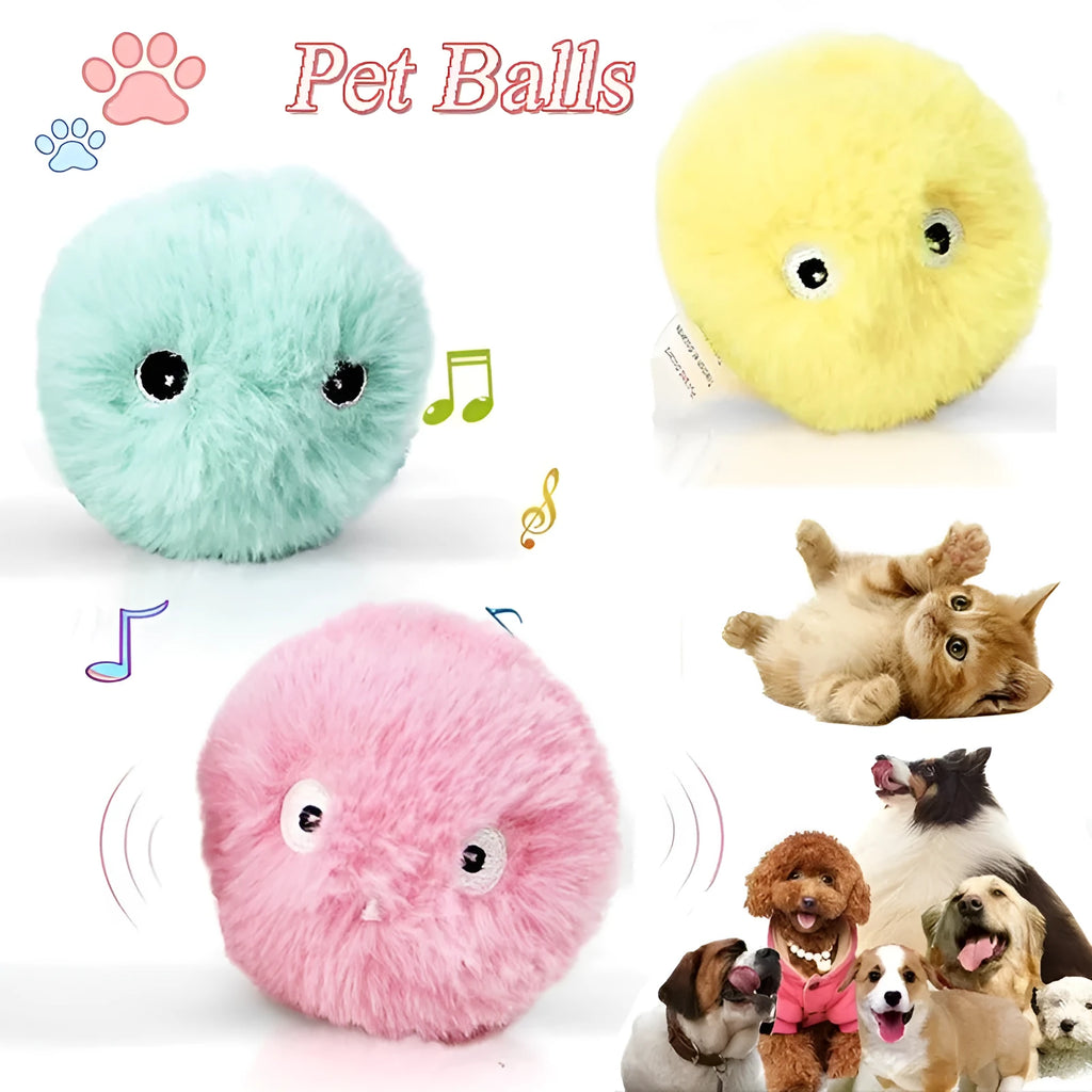 Interactive cat toy ball in blue, pink or yellow with smart sensor triggering animal sounds when touched