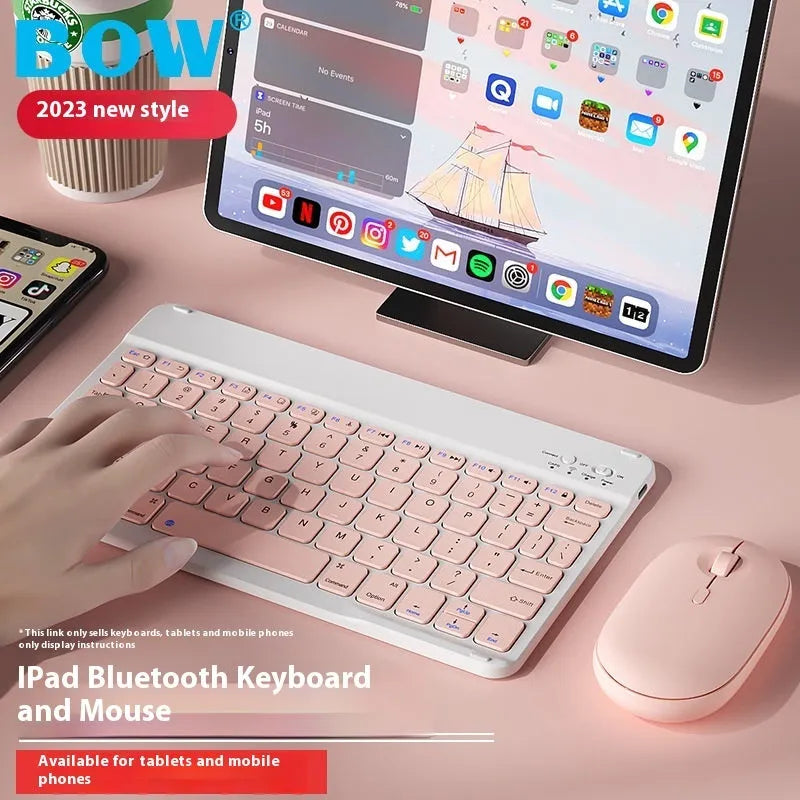Bluetooth keyboard for tablets in elegant white colour with optional rechargeable mouse