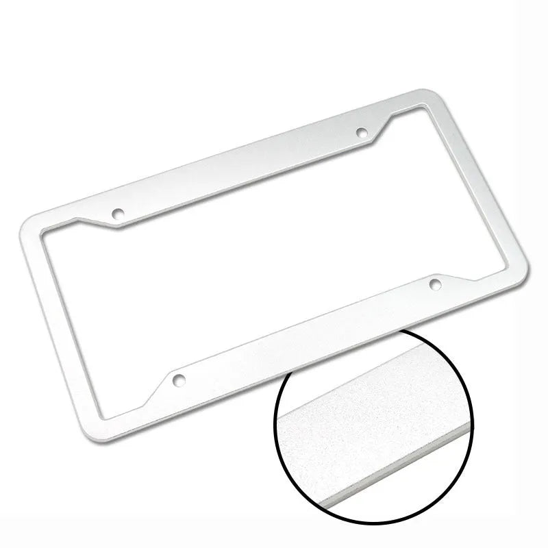 Aluminium alloy car licence plate frame in black, grey, silver and stainless steel finishes.